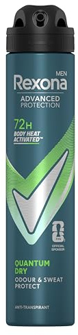 Rexona Men Deodorante antitraspirante spray Quantum Dry con tecnologia Body Heat Activated, 200 ml