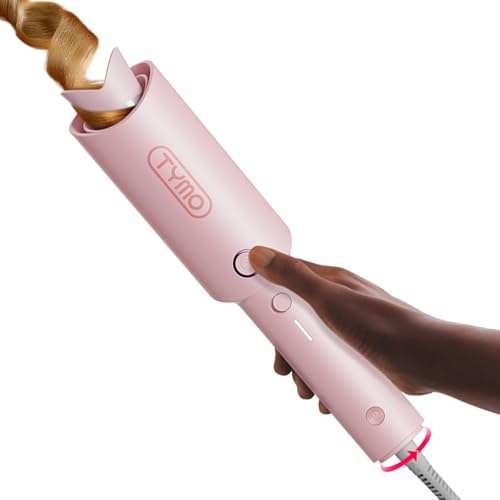 TYMO Hair Curler Automatic Rotating - CURLPRO, Beach Waves Curling Wand, Anti-Scald Curling Iron, Portable 500 Million Ionic, Dual Voltage & Lightweight for Travel, Ceramic Coating, Pink 1.25 inch