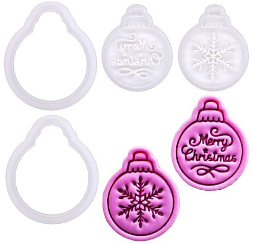 BAKERLOGY Winter Wishes – Mini Christmas Bauble Cookie Cutter and Stamp Set (2) – Set of 2 with Snowflake & Merry Christmas Designs for Festive Baking and Edible Crafts