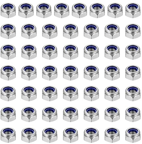 50 Pcs M6 Nylock Nuts, 6mm Locking Nuts, DIN 985 Stainless Steel Hex Lock NutsSelf-locking Hex Nutss, Nyloc Hexagon Nut for Bolts Screws Lock Washers, Locknut Assortment