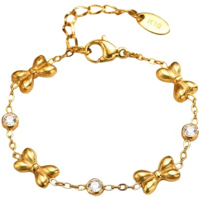 SARAI SHOP Braccialetto per neonato, placcato oro 18 K, motivo papillon con cristalli, 13 + 3 cm, ipoallergenico, con confezione regalo