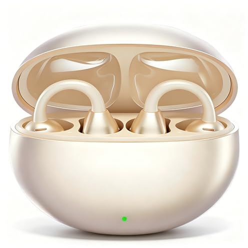 PTHTECHUS Cuffie Conduzione Ossea, Cuffia Aperte Auricolari a Clip Auricolari Bluetooth Sport Clip Aperta Cuffie In-Ear Wireless, Compatibile iOS/Android, 60 ore di Riproduzione, M91 (Oro)