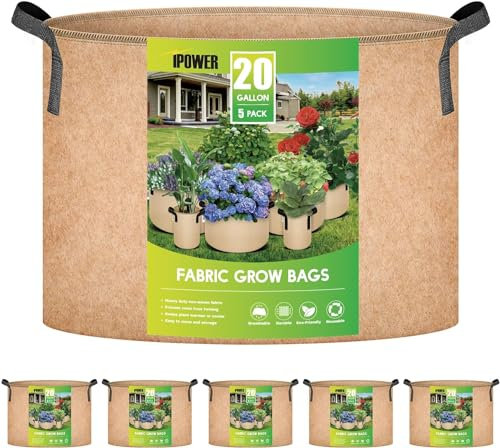 iPower Growth Bags - Recipiente de aireación para macetas no Tejidas, Tela, Negro, 20 galones