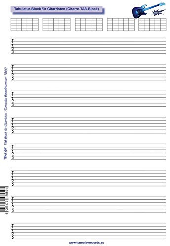 Tabulatur-Block für Gitarristen - Gitarre-TAB-Block für eigene Notizen - Noten-Block-Alternative für Gitarren-Notation