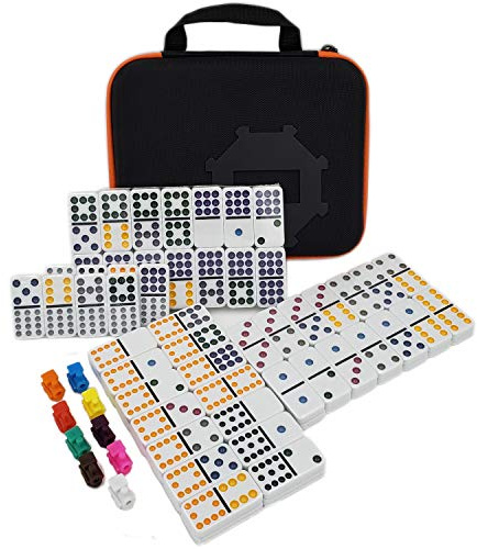 Kalolary Doppi 12 Gioco Domino del Treno Messicano, 91 Tessere Numero Giochi Domino Custodia Scatola Stoffa 9 Libretto Istruzioni Treni Segnapunti Mozzo Forma Ottagonale Gioco Tavolo Famiglia Ufficio