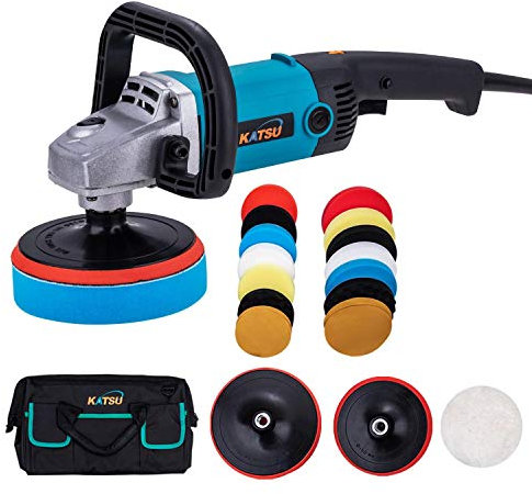 KATSU Car Polisher 1200W 150mm 180mm with 20PCs Polishing Sponge Set and Tool Bag, 6 Variable Speeds Electric Car Buffer Polishing Waxing Machine, Car Detailing Kit 100317S