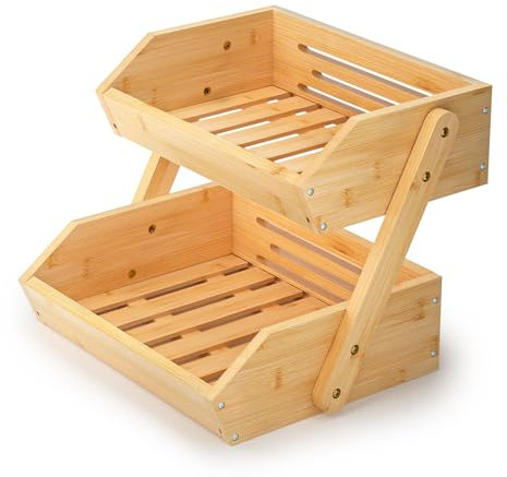 Merysen Obstkorb Bambus, 2 Stöckig Obstschale für Arbeitsplatte, Dekorative Obstkörbe Organizer, Gemüse Brot Aufbewahrungshalter für die Küche Aufbewahrung