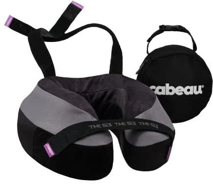 Cabeau Travel Neck Pillow for Airplanes - The Neck's Evolution TNE S3 - Supportive Memory Foam Design for Long Haul Flights with Attachable Seat Straps and 360 Support in Berlin Grey