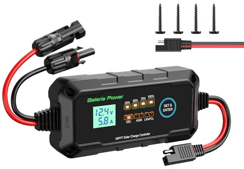 Bateria Power 10A MPPT Solarladeregler 12V MPPT Laderegler Solar mit LED und LCD-Display, Anwendbar auf Versiegeltem Flooded Gel AGM Lithium LiFePO4 Batterie