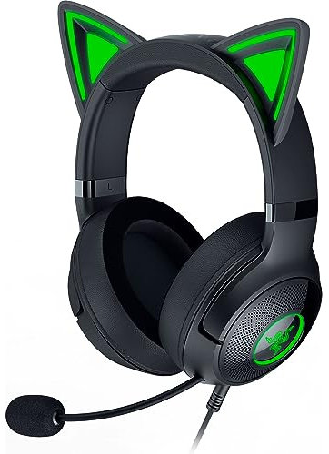 Razer Kraken Kitty V2 USB Wired RGB Headset: Chroma Kitty Ears - Stream Reactive Lighting - HyperClear Cardioid Mic - Triforce 40 mm Drivers - 7.1 Surround Sound - Classic Black