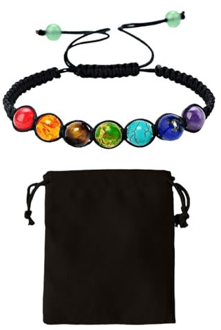 MEMOFYND Braccialetto di equilibrio yoga e diffusione con pietre fortunate, 1 braccialetto e 1 borsa di immagazzinaggio in velluto, arcobaleno