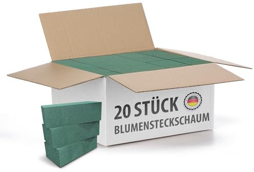20 x mousse florale - set de mousse humide 23 x 11 x 7,5 cm Steckmos, composé enfichable, briques enfichables pour compositions florales - éponge enfichable pour artisanat pour fêtes, voitures