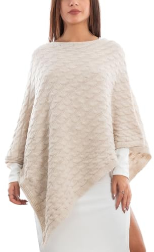 Toocool Poncho Donna Mantella Scialle Sciarpa Mantello Invernale VB-8842 [Taglia Unica,Beige]