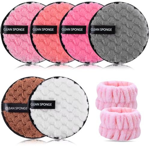 6 Stück Abschminkpads Waschbar und 2 Stück Gesicht Wasch Armbänder,Abschminkpads Mikrofaser,Abschminktücher Perfekt für Gesichtsreinigung Makeup Entferner Pads