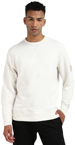 Calvin Klein Sweat Homme Badge Crew Neck Coton, Ivoire (Ivory), XXS