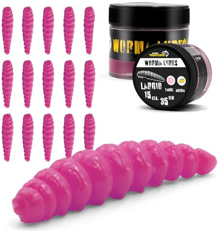 Troutlook Worma Lures - Largio Forellengummi, 15 Stück, Ideal für Forellen (Pink Spezial - Cheese, 3,5cm - 15 Stück)