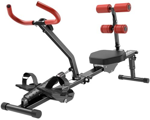 Micyox Rudergerät für zuhause, Hydraulisches Fitness-Rudergerät mit 12 Widerstandsstufen, Multifunktionaler Rückenlehne, Trainingsgerät für das Ganzkörpertraining Schwarz