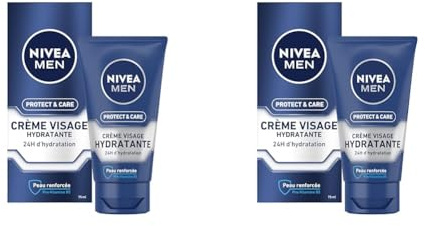 NIVEA MEN Protect & Care Soin Confort Hydratant (1 x 75 ml), Soin visage enrichi en Vitamine B5 et Aloe Vera, Crème Hydratante non grasse pour hommes (Lot de 2)