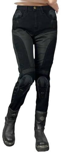 QIYUANT Pantalones de Moto Verano para Mujer Motocicleta Jeans Resistencia Desgarro Respirable Pantalón de Motorista Retro Casual Elásticos con Equipo de Protecciones Mejorada (Negro, M)