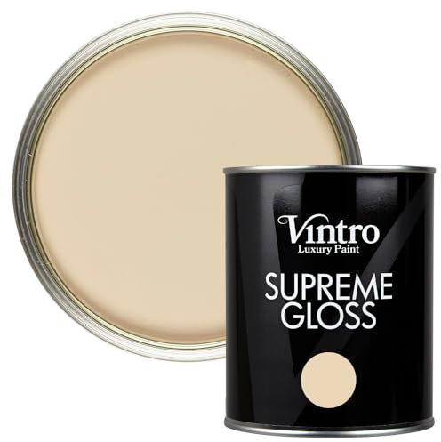 Vintro Paint | Gloss Paint | for Walls | Wood | Trim | Gloss Furniture Paint | Interior & Exterior Use. 1 Litre (Dark Cream - Old Lace)