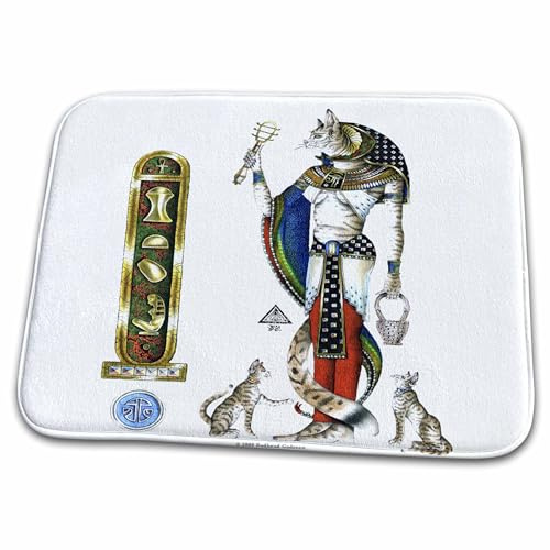 3dRose Bathroom Bath Rug Mat - Bast Egyptian Cat Goddess Pagan Art on White Background Badhead Gadroon Mythology