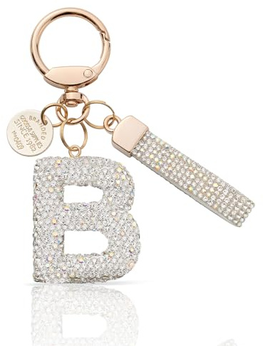 MORSUNBELA Schlüsselanhänger Buchstabe Glitzer Schlüsselanhänger mit Anfangsbuchstabe Keychain Strass für Frauen Damen Mädchen Silber B