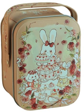 Generic Vintage Romantic Biscuit Tin Box with Handle Multi-Purpose Portable Storage Box for Sweets Chocolate 10.5cm (L) x 7.8cm (W) x 6cm (H) Adele Rose