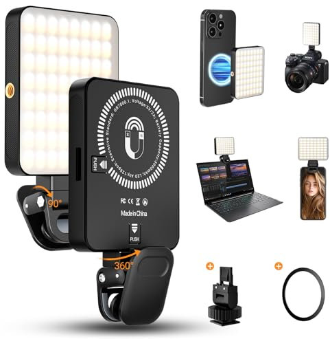 BNEHHOV 128 Luz LED Selfie, 3000mAh Magnética luz del Teléfono con 3 Modos de luz y 10 Niveles de Brillo Ajustable, Recargable Clip de luz de vídeo para el teléfono, Tableta, vídeo, Maquillaje