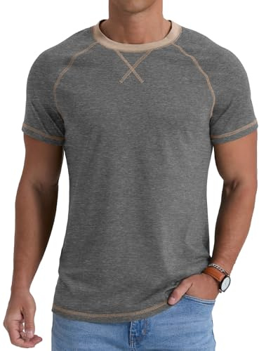 QIXING herr t-shirt bomull rund hals kortärmad normal passform t-shirt Raglan mjuk lätt sommar casual toppar för Storbritannien