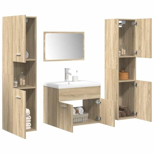 Gecheer Badrumsmöbler Set 5 st Multi-Layer Trä Sonoma Ek, Komplett Badrum Möbler Set Badrum, Badrumsinredning, Badrumsskåp, Modernt Komplett Badrum, P3325030