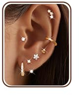 Diamday 7 Pares Pendientes Mujer Acero Quirurgico Aros Pendientes Dorados Plata Piercing Oreja Piercing Tragus Helix Cartílago Múltiple Piercings Aretes Mujer Pendientes Hipoalergenicos