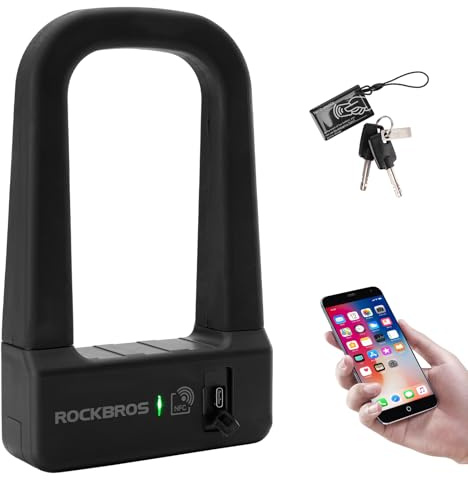 ROCKBROS NFC Fahrradschloss Bügelschloss – Wiederaufladbares U-Lock mit USB-C, Diebstahlschutz für E-Bike, Mountainbike, Rennrad & E-Scooter