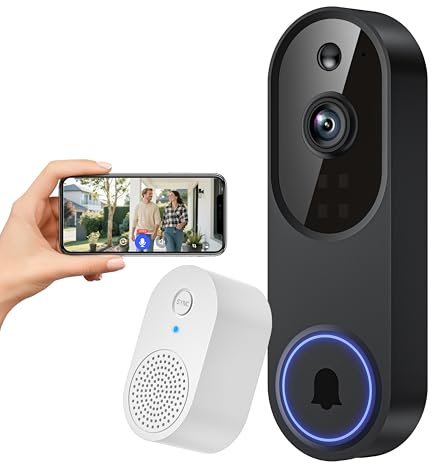 FineLuck 1080P WiFi Video Doorbell Camera Wireless, AI Human Detection, 2-Way Talk, 2.4G Wi-Fi, Battery Powered, Cloud Storage, Indoor Outdoor Surveillance (With Receiver)