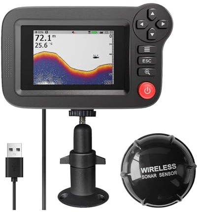 Bärbar ekolodsgivare Ekolodssensor Vattendjupsökare LCD-skärm Ekolod Fishfinder med Fish Attraktiv lampa för