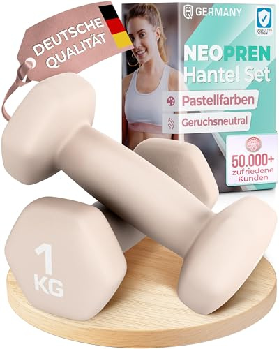 HQ Germany® Hanteln Set [geruchsfreie Pastellfarben] - Hanteln 1kg - 2 Stück für Pilates und Kraftraining, Hantelset Home Gym, Dumbbells, Gewichte Hantel, Hantel Set, Kurzhanteln, Handeln für Frauen