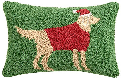Peking Handicraft 31JSS759C12OB Christmas Golden Retriever Hook Pillow 8X12