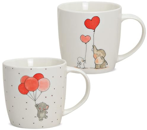 Tassen 2er Set Elefant und Hase in weiß - Schöne Porzellan Kaffeebecher in 300ml für Tee Kaffee Cappuccino - Süße Kaffeetassen spülmaschinenfest und mikrowellengeeignet als Geschenk