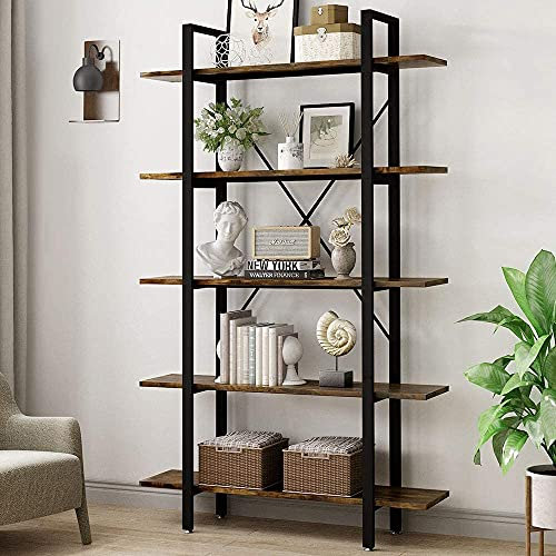 YOLEO Bücherregal mit 5 Etagen, Standregal 120 x 30 x 178 cm Industrie Büroregal stabile Stahlrahmen groß Aufbewahrungsregal für Büro Arbeitszimmer Wohnzimmer (Rustic Brown)