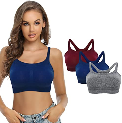 SHEKINI Dam-behåar push-up bh utan bygel, stretch, bustier, damer, sportbh, sömlös med vadderad, för yoga, fitness, träning, 3-pack, D,6116, M/L