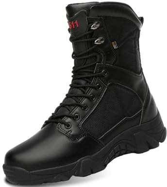 IYVW A003 Bottes militaires Homme Bottes d'hiver Neige Randonnée Chaude Doublure Chaussures Montantes Trekking Outdoor noir 40 EU