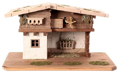 Holyart Stalla Presepe 30x55x30cm Legno Stile Nordico Due Piani presepi 10-12 cm