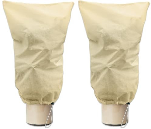 mizikuu Winterschutz für Pflanzen, 2 Stück Pflanzenschutz Winter 100X80 cm Frostschutzhaube mit Zugband Pflanzenschutzsack Wetterfest Kälte Insekten für Kübelpflanzen Kübelpflanzensack, Beige