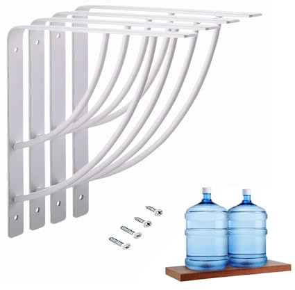 HOME MASTER HARDWARE 8 Inch Shelf Brackets, 4 Pack Wall Mounted Metal Shelving Brackets, Wall Mounted L Bracket for Floating Shelving DIY Home Kitchen, with Screws