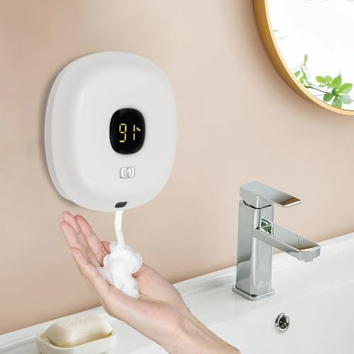 Distributeur Savon Automatique à Fixation Murale Mousse 300 ML,Désinfectant pour Les Mains moussant sans Contact à Fixation avec réglage à 3 Niveaux,pour La Cuisine, La Salle De Bain