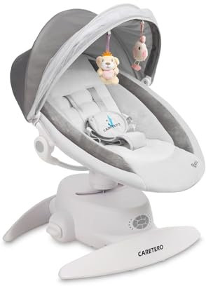 CARETERO - Babywippe Elektrisch Opti - Baby Schaukel Elektronisch mit DREI Funktionsmodi - 360 Grad - Moskitonetz - Intuitives Bedienfeld - 360 Grad Drehung - Einstellung Liegeposition - Grau