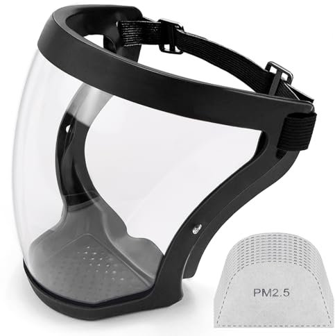 TUZHE Schützender Gesichtsschutz Antibeschlag-Vollgesichtsschutz transparenter Kunststoff-Gesichtsmaske mit verstellbarem Band für Erwachsene