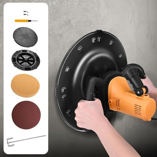MINENICE Lijadora eléctrica para paredes Lijadora para lijar paredes Multifunción Paleta de hormigón de velocidad variable 80-600 RPM con varilla de mezcla y 4 papeles de lija