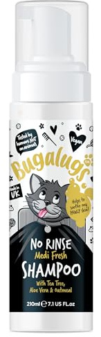 Bugalugs No Rinse Cat Shampoo for itchy skin with Tea Tree & Aloe Vera. Brush through, no rinse shampoo & conditioner for cats and kittens. Foam action grooming dry kitten (No Rinse Shampoo)