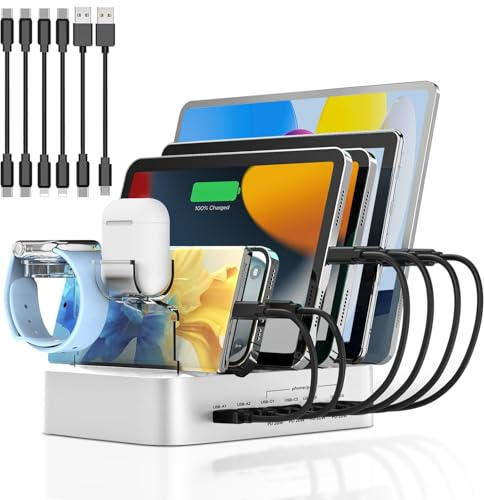 PD Ladestation USB C für mehrere Geräte Schnelles PD Ladegerät 100W 6-Port mit 4X 20W USB C Ladeanschluss, weiß