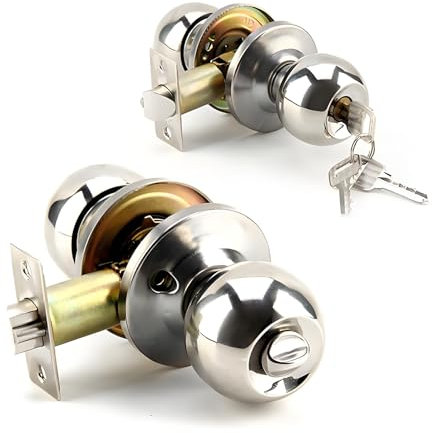 M.J COMFY-LIFE Stainless Steel Privacy Door Knob Set Keyed Entry Lock Kit with 3 Keys for Bedroom Bathroom Home Office & Commercial Spaces Adjustable Latch, Left/Right Hand Compatible